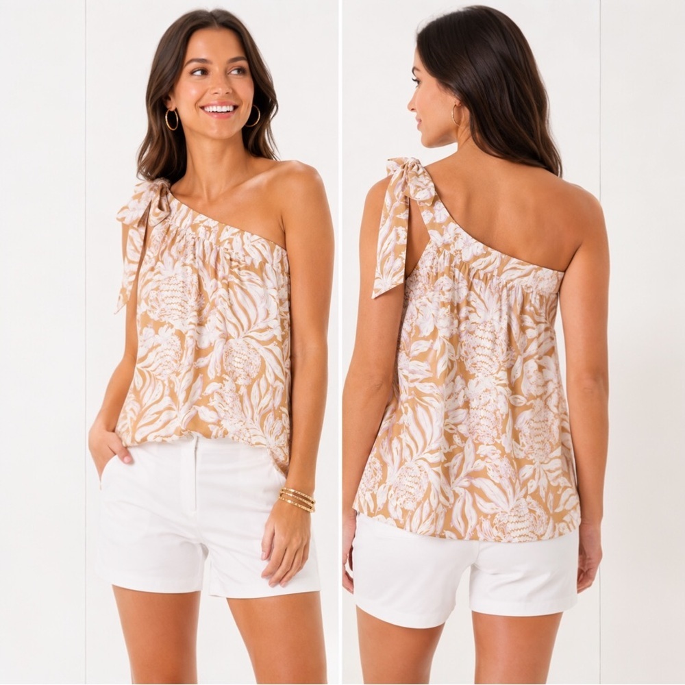 Lilly Pulitzer Bexler One Shoulder Top Rattan Bon Vivants Size 2 NWT Blouse